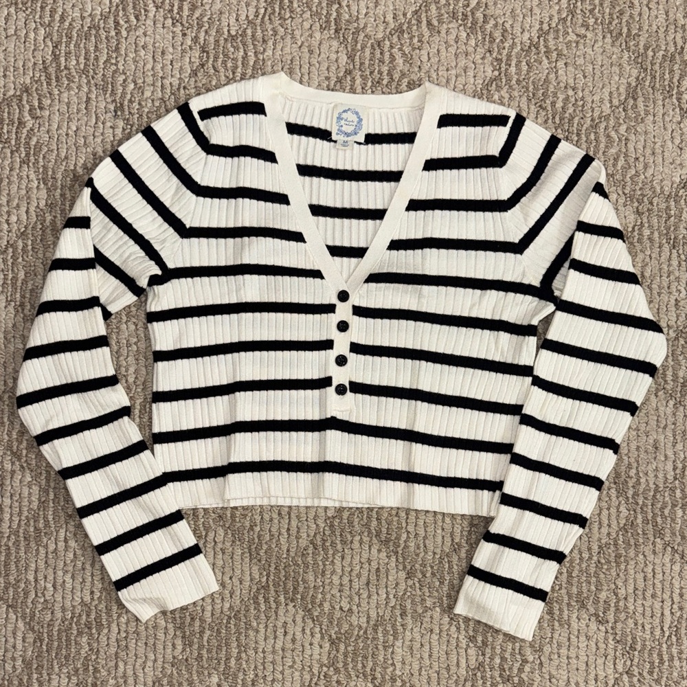 Blue Rain Black and White V-Neck Sweater